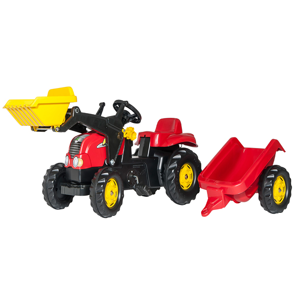 Traktor Rolly kid sa utovarivačem i prikolicom crveni  023127